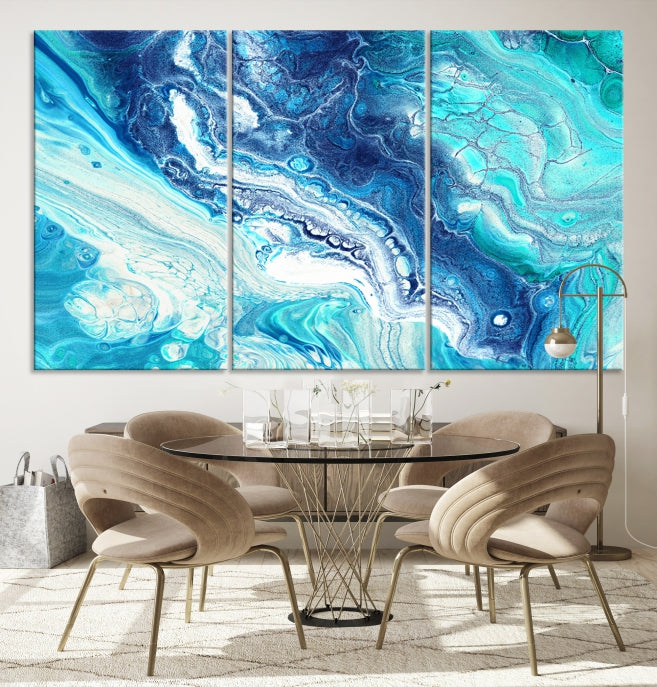 Modern Abstract Canvas Wall Art Print Blue Marble Wall Decor