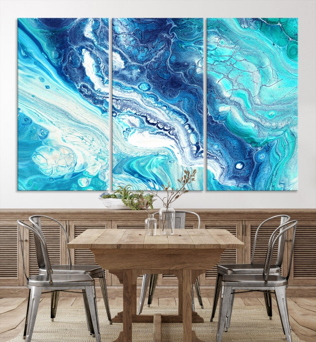 Modern Abstract Canvas Wall Art Print Blue Marble Wall Decor