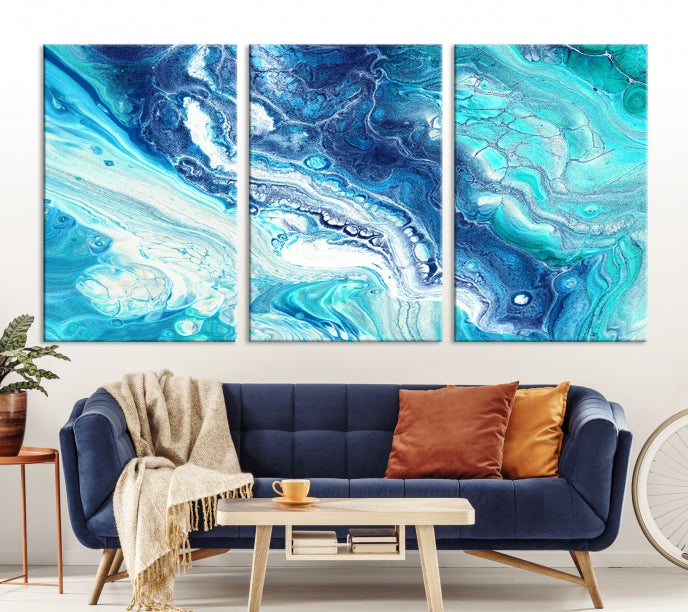 Modern Abstract Canvas Wall Art Print Blue Marble Wall Decor