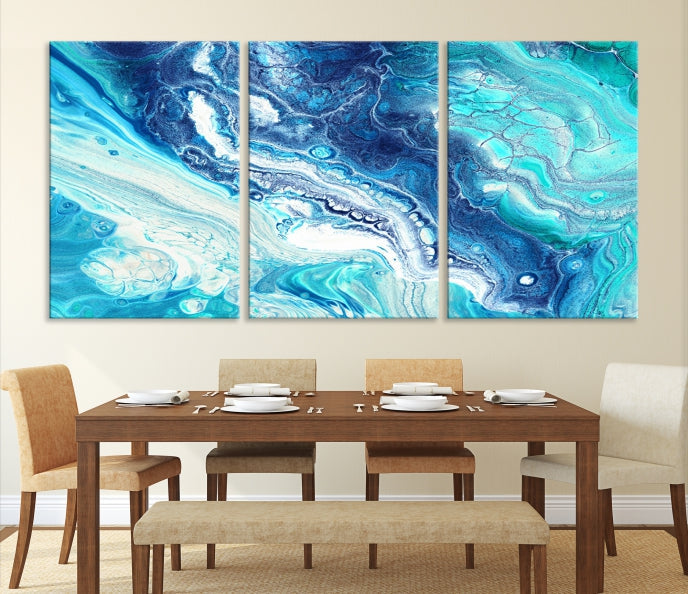 Modern Abstract Canvas Wall Art Print Blue Marble Wall Decor