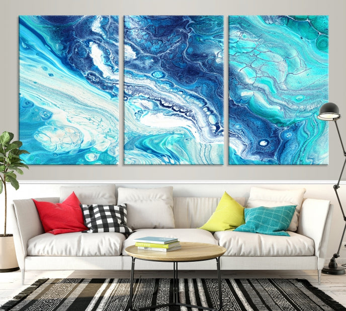 Modern Abstract Canvas Wall Art Print Blue Marble Wall Decor