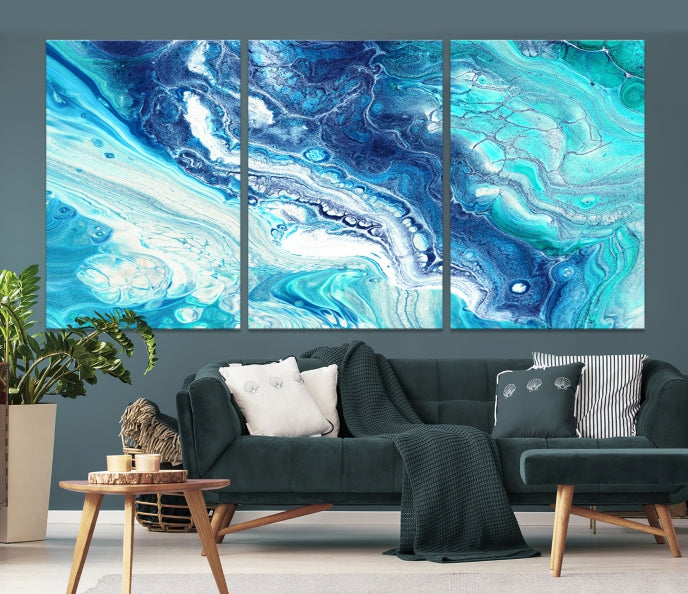 Modern Abstract Canvas Wall Art Print Blue Marble Wall Decor