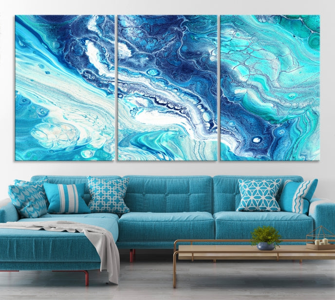 Modern Abstract Canvas Wall Art Print Blue Marble Wall Decor