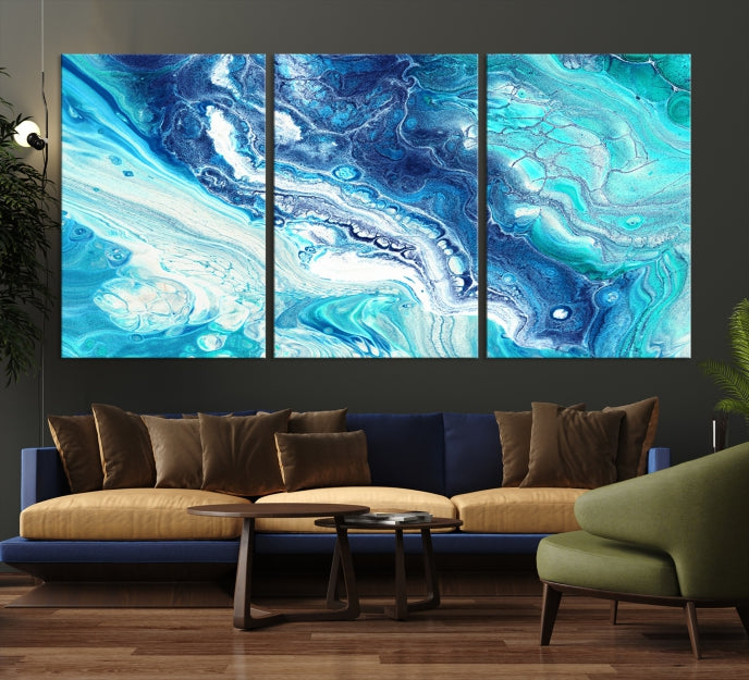 Modern Abstract Canvas Wall Art Print Blue Marble Wall Decor