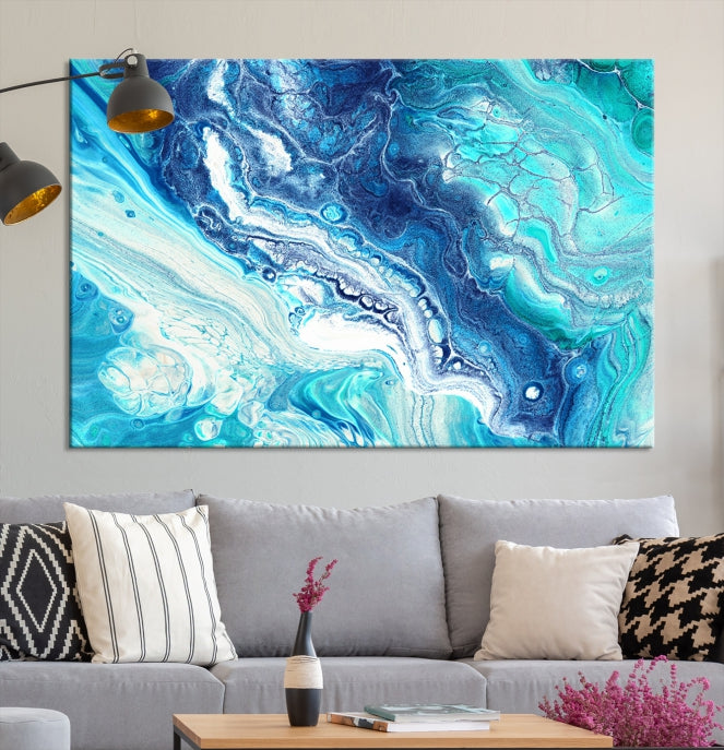 Modern Abstract Canvas Wall Art Print Blue Marble Wall Decor