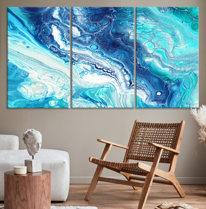 Modern Abstract Canvas Wall Art Print Blue Marble Wall Decor