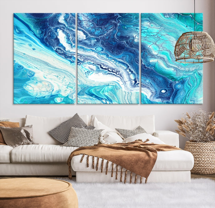 Modern Abstract Canvas Wall Art Print Blue Marble Wall Decor