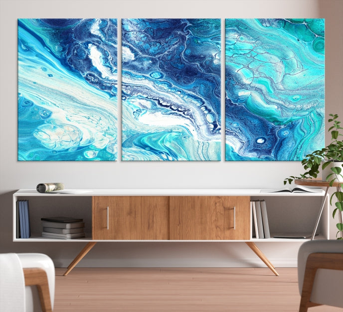 Modern Abstract Canvas Wall Art Print Blue Marble Wall Decor