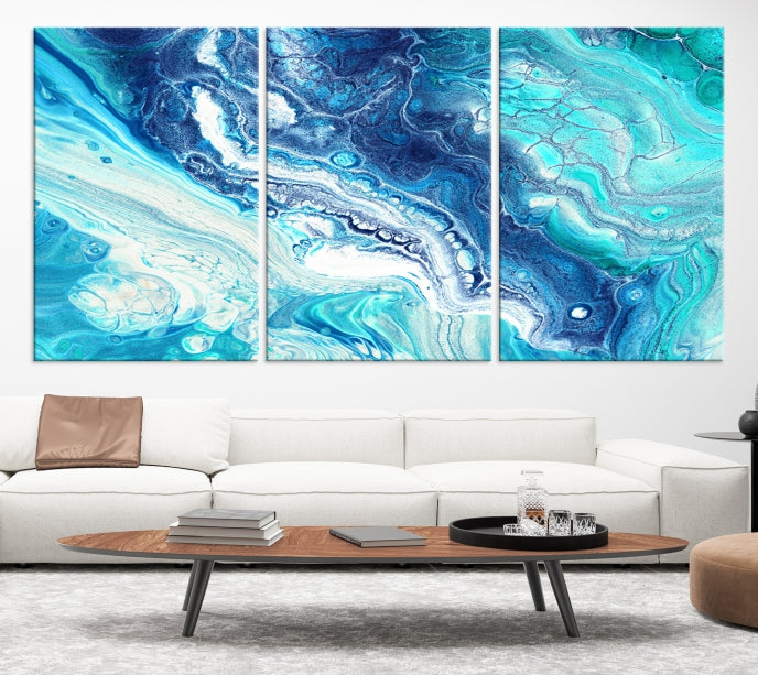 Modern Abstract Canvas Wall Art Print Blue Marble Wall Decor