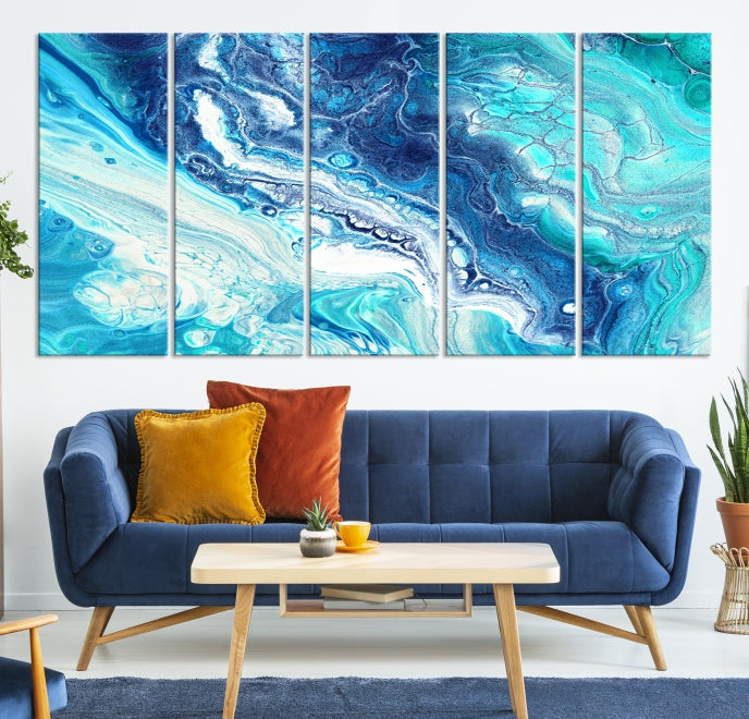 Modern Abstract Canvas Wall Art Print Blue Marble Wall Decor