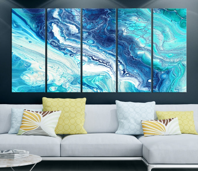 Modern Abstract Canvas Wall Art Print Blue Marble Wall Decor