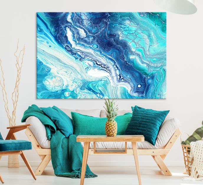 Modern Abstract Canvas Wall Art Print Blue Marble Wall Decor