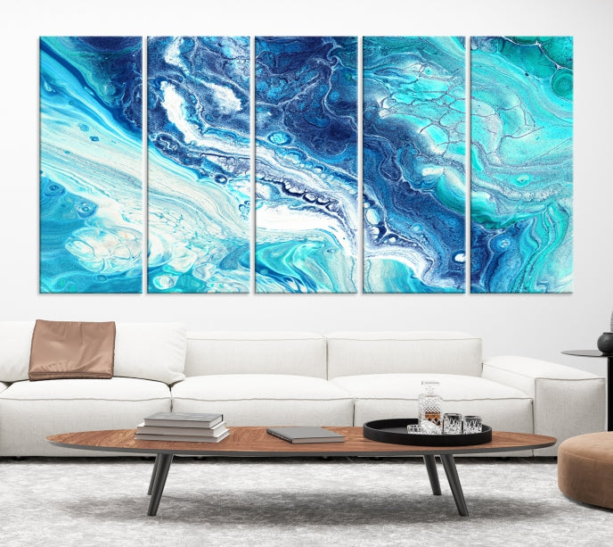 Modern Abstract Canvas Wall Art Print Blue Marble Wall Decor