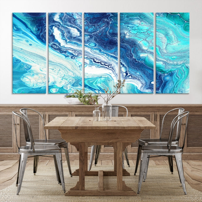 Modern Abstract Canvas Wall Art Print Blue Marble Wall Decor