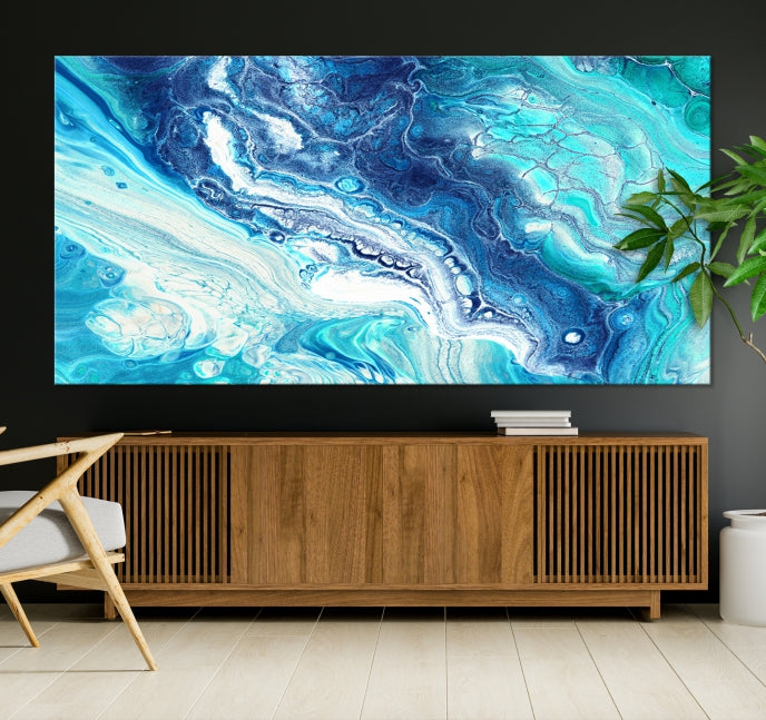 Modern Abstract Canvas Wall Art Print Blue Marble Wall Decor