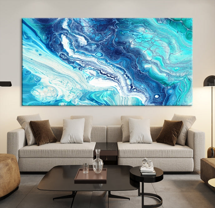 Modern Abstract Canvas Wall Art Print Blue Marble Wall Decor