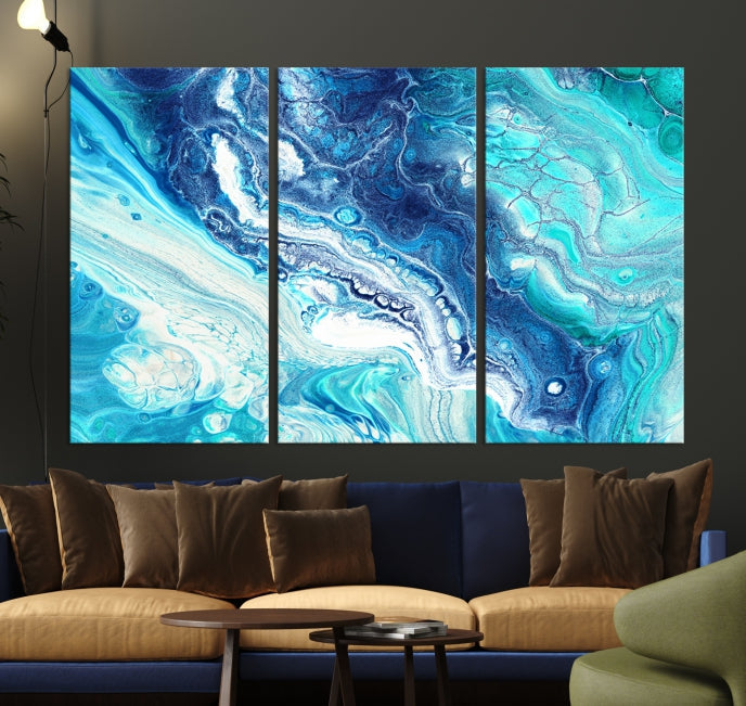 Modern Abstract Canvas Wall Art Print Blue Marble Wall Decor