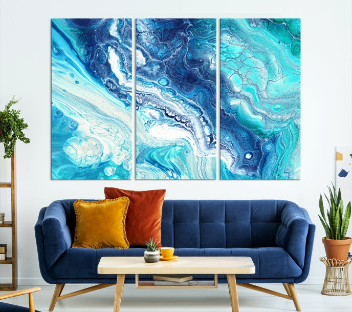 Modern Abstract Canvas Wall Art Print Blue Marble Wall Decor