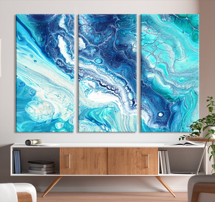 Modern Abstract Canvas Wall Art Print Blue Marble Wall Decor