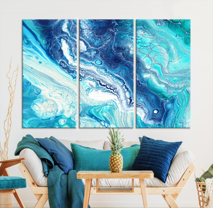 Modern Abstract Canvas Wall Art Print Blue Marble Wall Decor