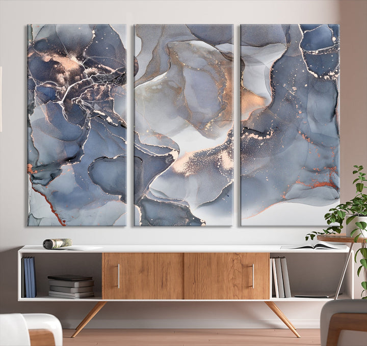 Modern Abstract Canvas Wall Decor Gray Gold Marble Art Print Home Decor