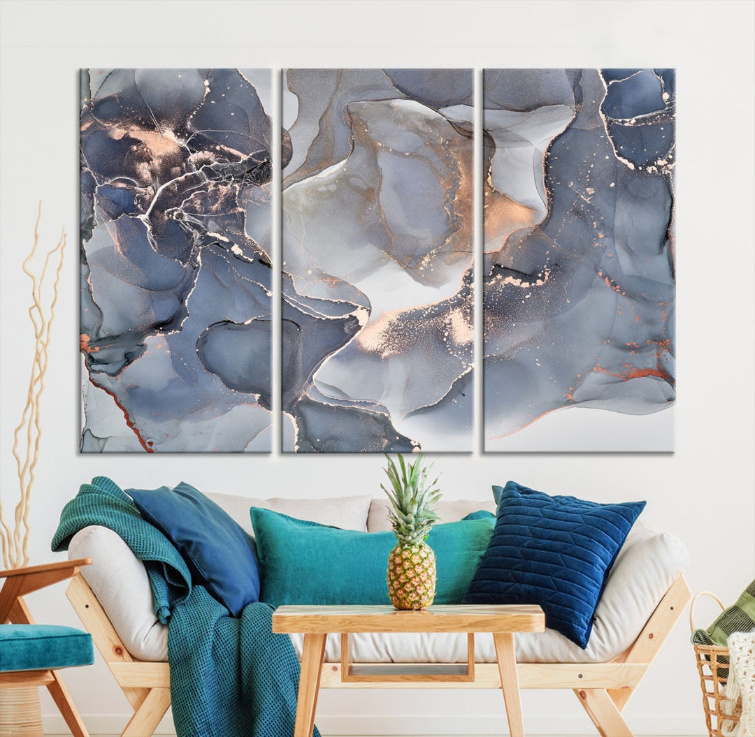 Modern Abstract Canvas Wall Decor Gray Gold Marble Art Print Home Decor