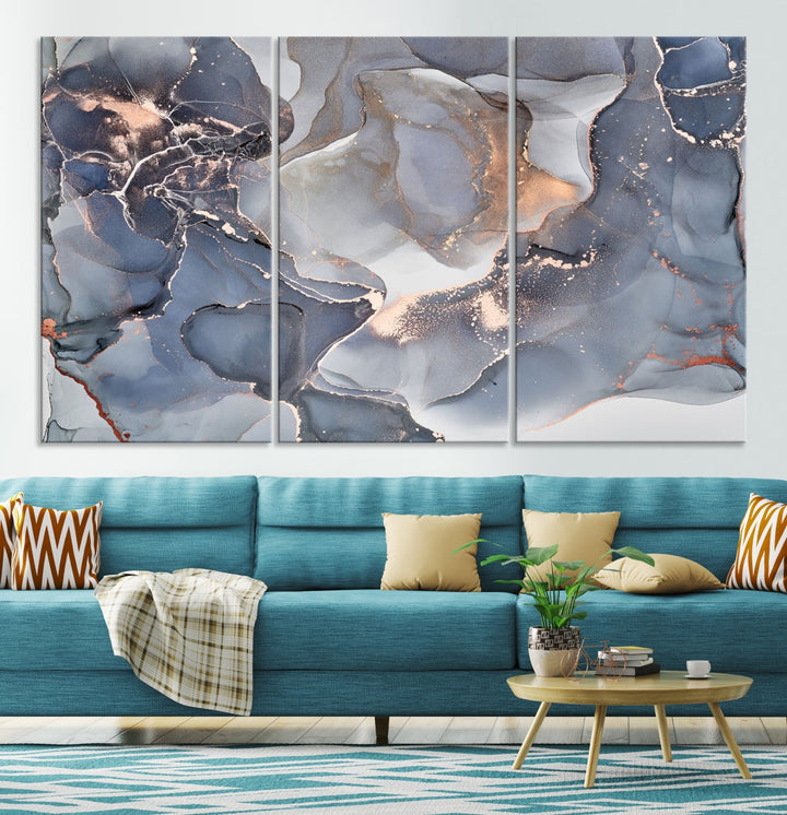 Modern Abstract Canvas Wall Decor Gray Gold Marble Art Print Home Decor