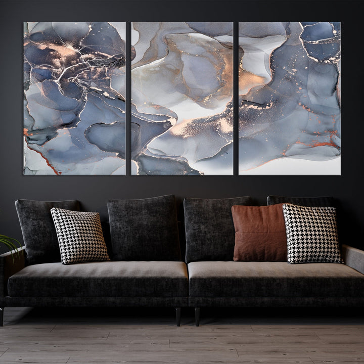 Modern Abstract Canvas Wall Decor Gray Gold Marble Art Print Home Decor