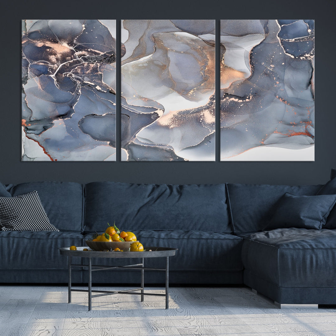 Modern Abstract Canvas Wall Decor Gray Gold Marble Art Print Home Decor