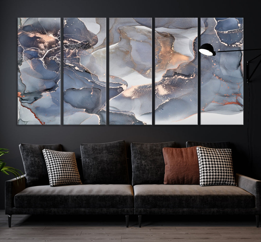 Modern Abstract Canvas Wall Decor Gray Gold Marble Art Print Home Decor