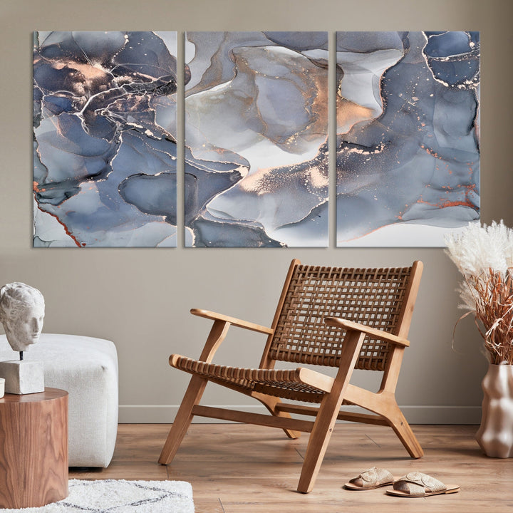 Modern Abstract Canvas Wall Decor Gray Gold Marble Art Print Home Decor