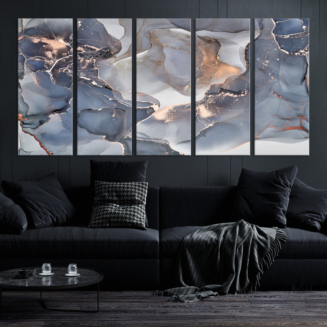 Modern Abstract Canvas Wall Decor Gray Gold Marble Art Print Home Decor