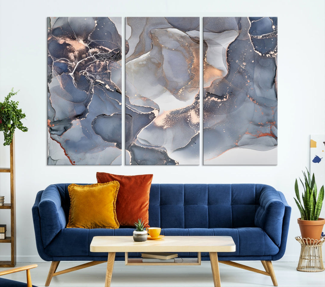 Modern Abstract Canvas Wall Decor Gray Gold Marble Art Print Home Decor