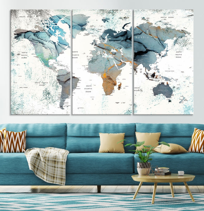 Modern Abstract Large World Map Wall Art Canvas Print for Wall Decor