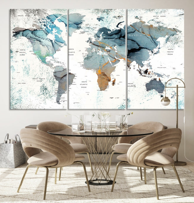 Modern Abstract Large World Map Wall Art Canvas Print for Wall Decor