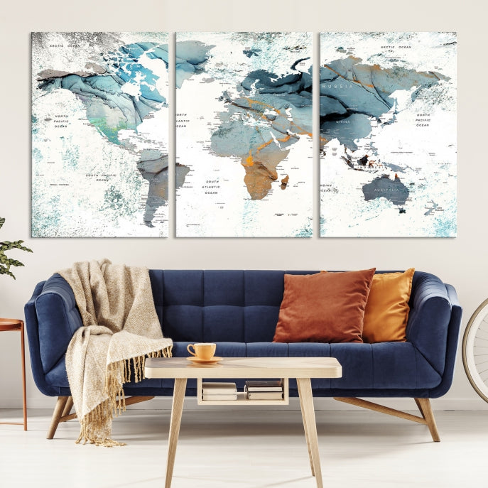 Modern Abstract Large World Map Wall Art Canvas Print for Wall Decor