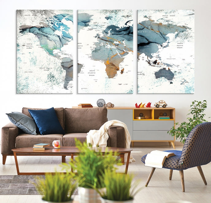 Modern Abstract Large World Map Wall Art Canvas Print for Wall Decor