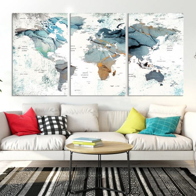 Modern Abstract Large World Map Wall Art Canvas Print for Wall Decor