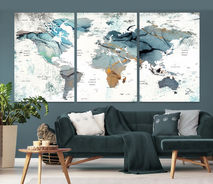 Modern Abstract Large World Map Wall Art Canvas Print for Wall Decor