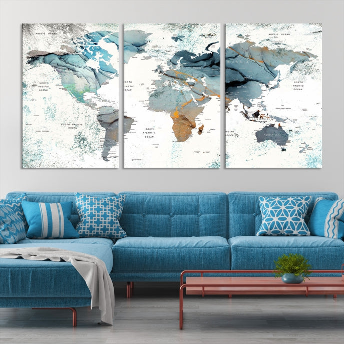 Modern Abstract Large World Map Wall Art Canvas Print for Wall Decor