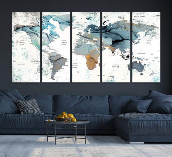 Modern Abstract Large World Map Wall Art Canvas Print for Wall Decor