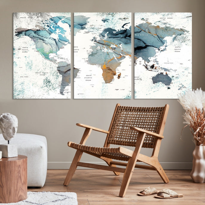 Modern Abstract Large World Map Wall Art Canvas Print for Wall Decor