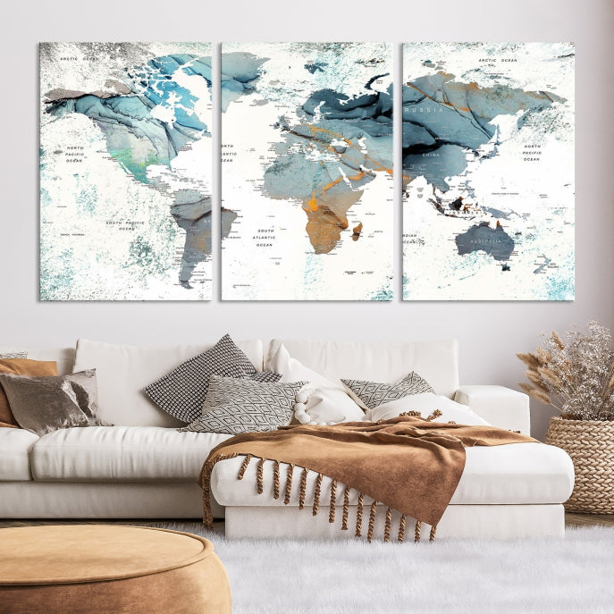 Modern Abstract Large World Map Wall Art Canvas Print for Wall Decor