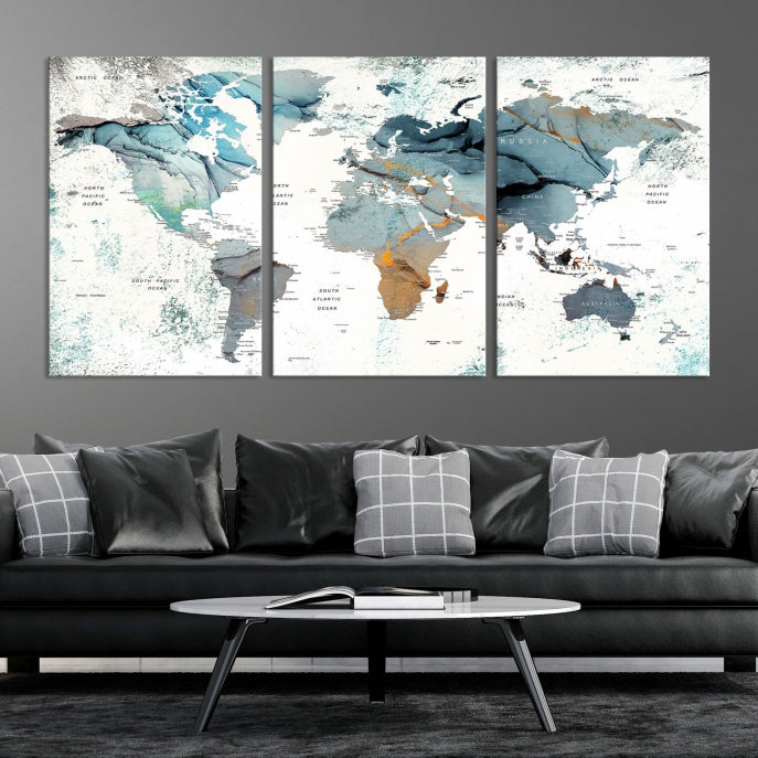 Modern Abstract Large World Map Wall Art Canvas Print for Wall Decor