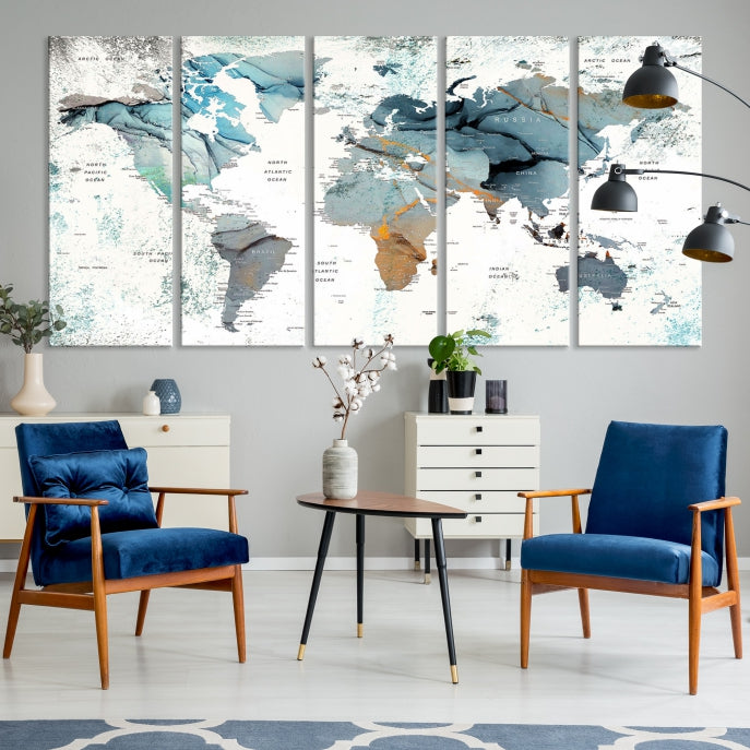 Modern Abstract Large World Map Wall Art Canvas Print for Wall Decor