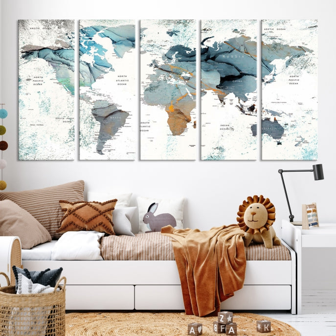 Modern Abstract Large World Map Wall Art Canvas Print for Wall Decor