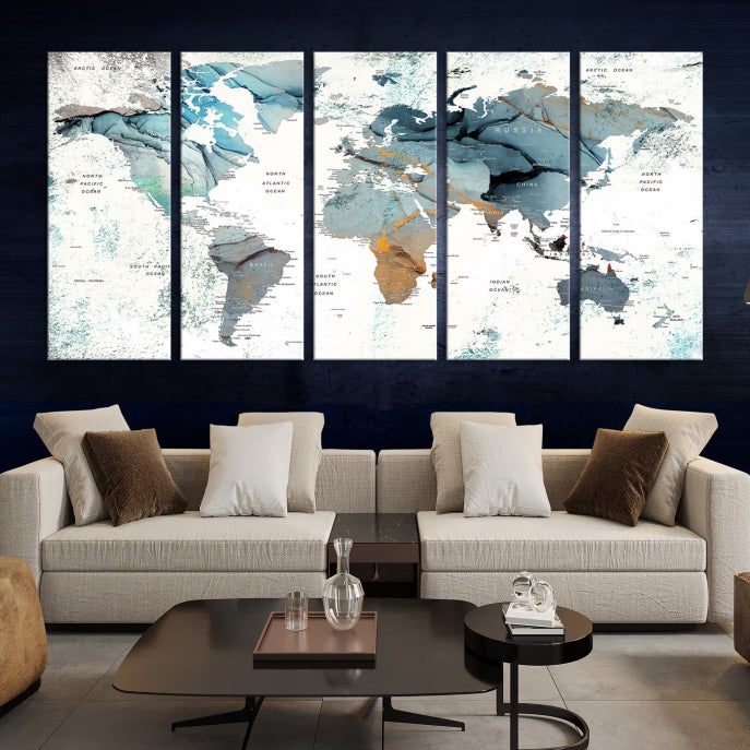 Modern Abstract Large World Map Wall Art Canvas Print for Wall Decor