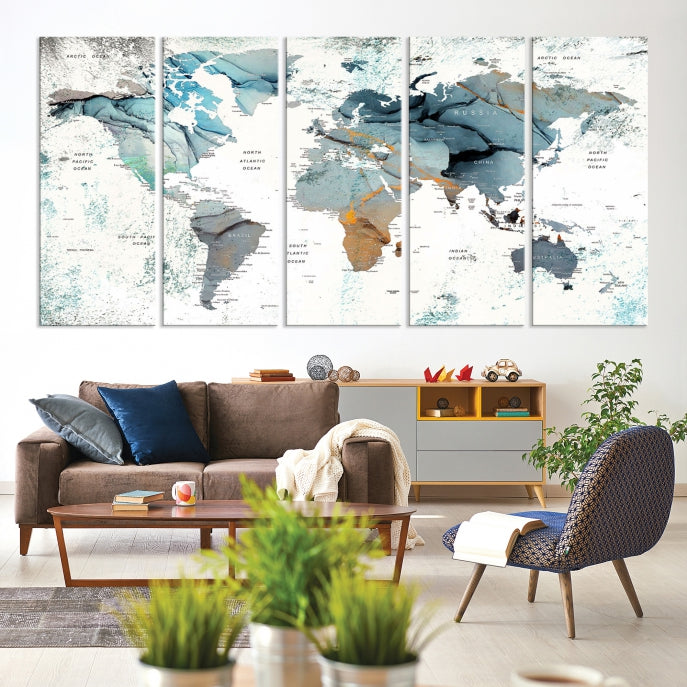 Modern Abstract Large World Map Wall Art Canvas Print for Wall Decor