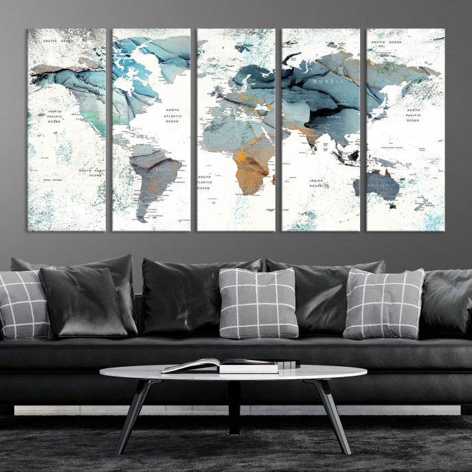 Modern Abstract Large World Map Wall Art Canvas Print for Wall Decor