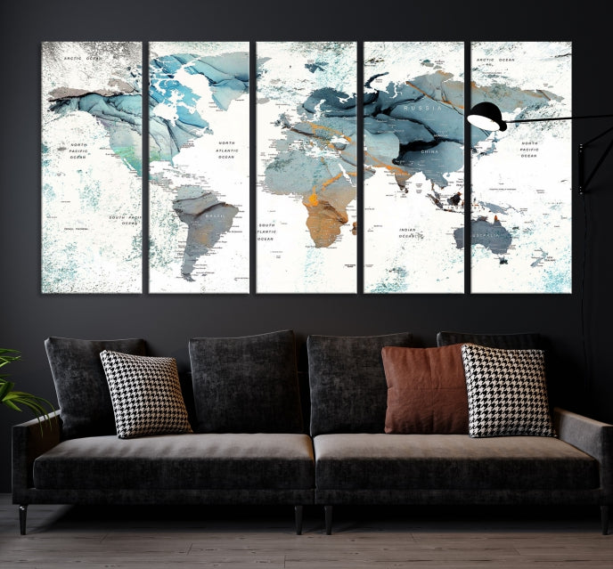 Modern Abstract Large World Map Wall Art Canvas Print for Wall Decor